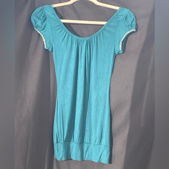 In Joy Teal Green Short Sleeve T- Shirt with Rein-Stone Detailing Size Medium - Picture 6 of 14